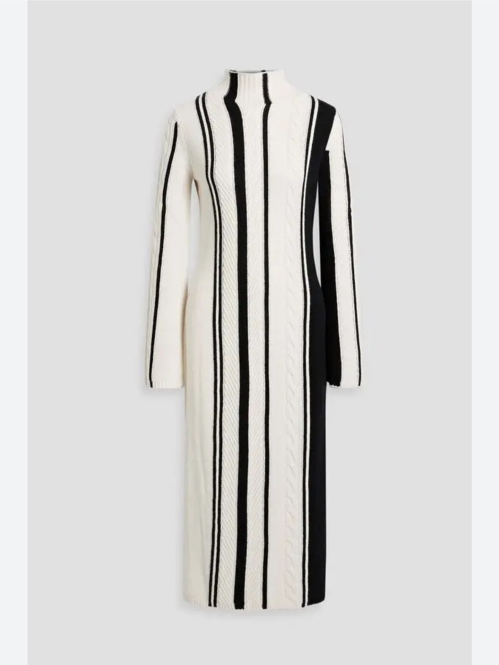LouLou Studio Wool & Cashmere Ivory & Black Striped Mock Neck Midi Dress Size M